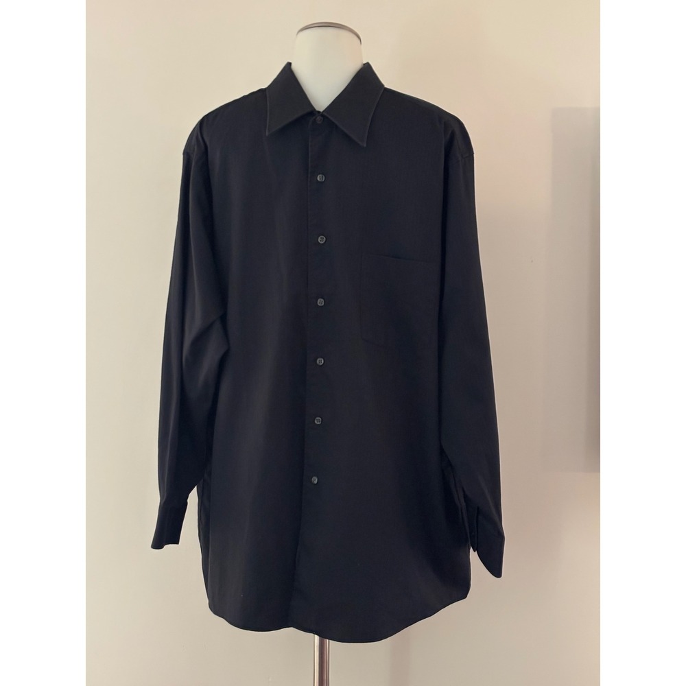 Arrow Dress Shirt Men XL Black Satin Twill Long Sleeve Wrinkle Free Excellent